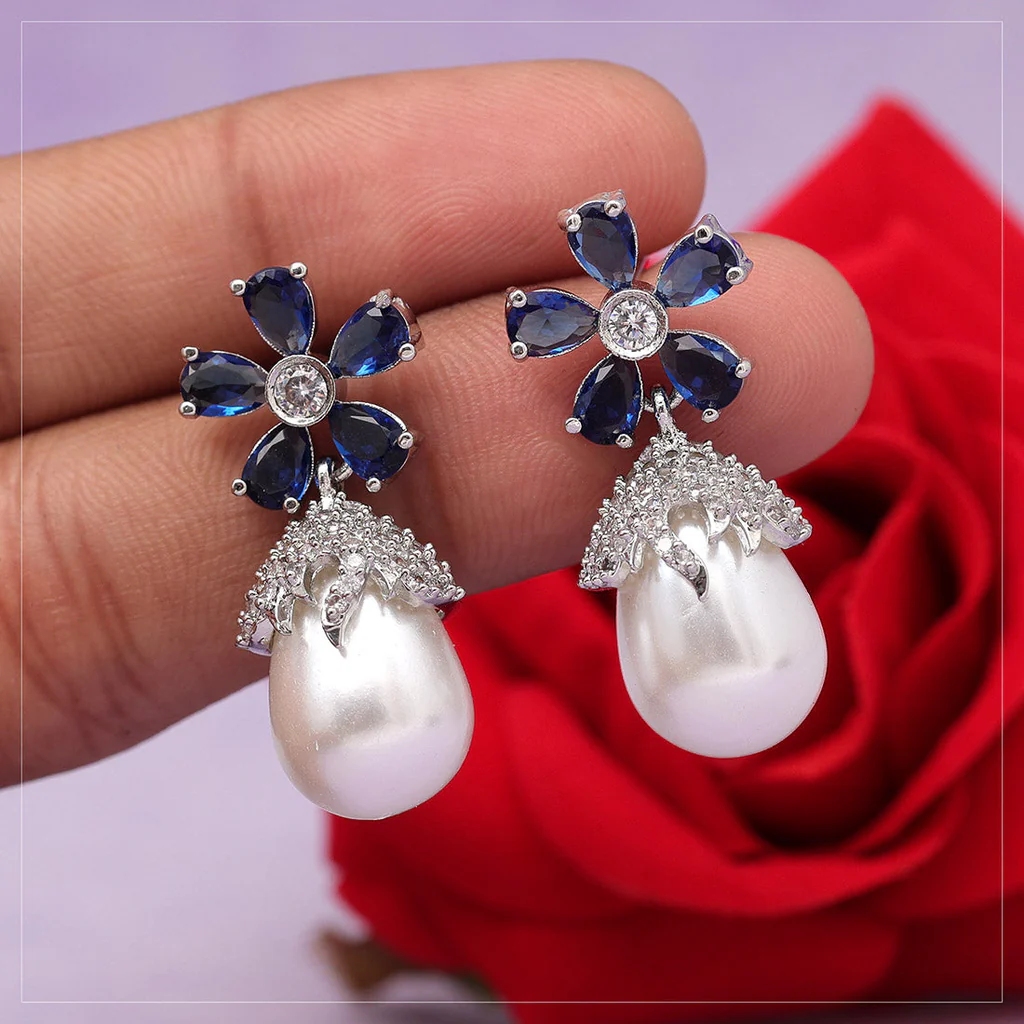 Pretty American diamond (AD) earrings with pearl