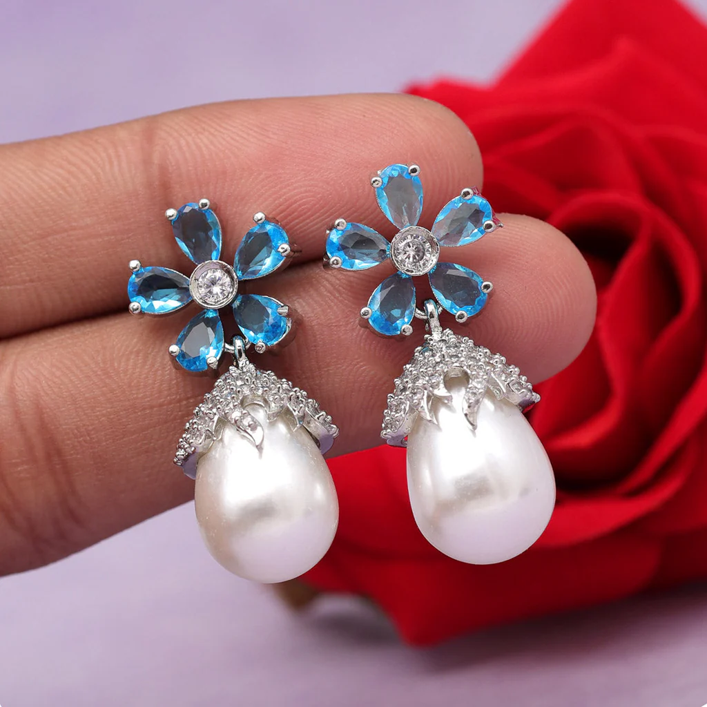 Pretty American diamond (AD) earrings with pearl