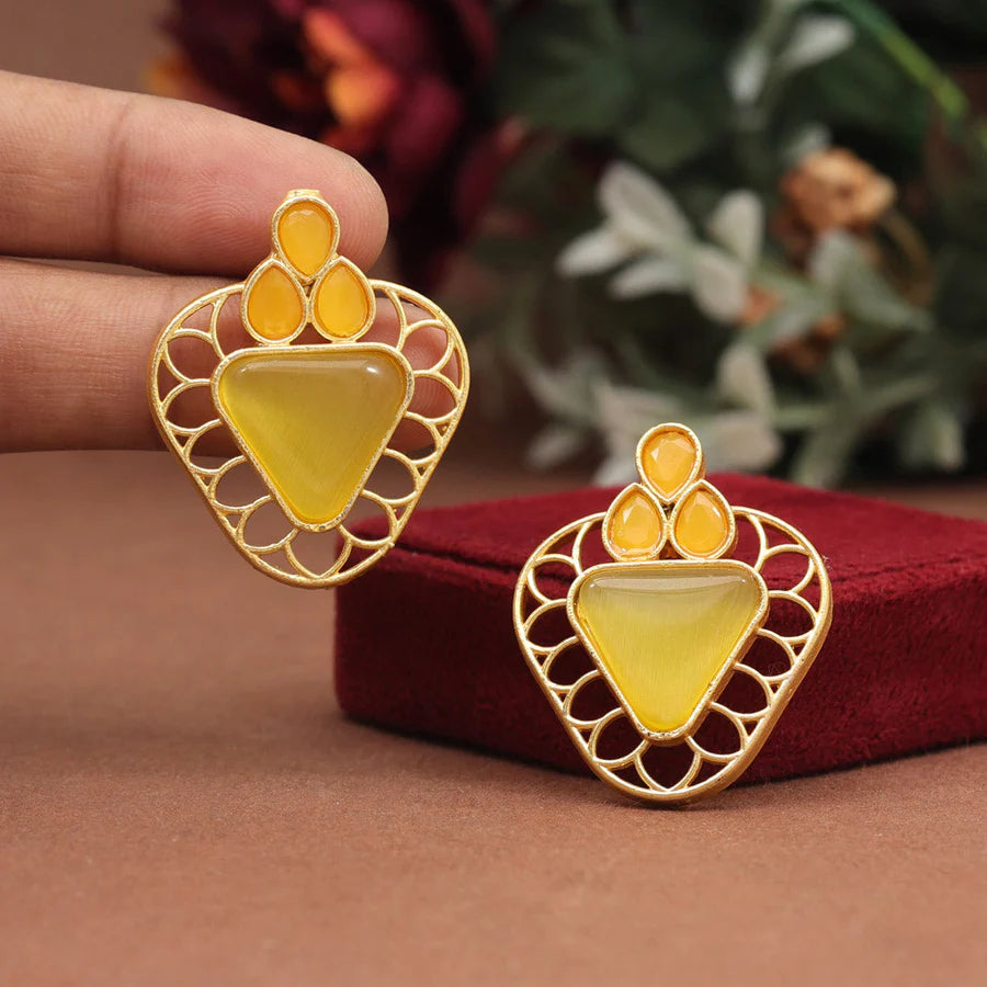 d plated monalisa stone stud earrings