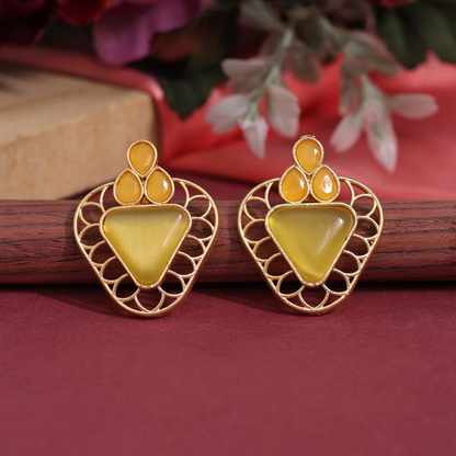 Gold plated monalisa stone stud earrings