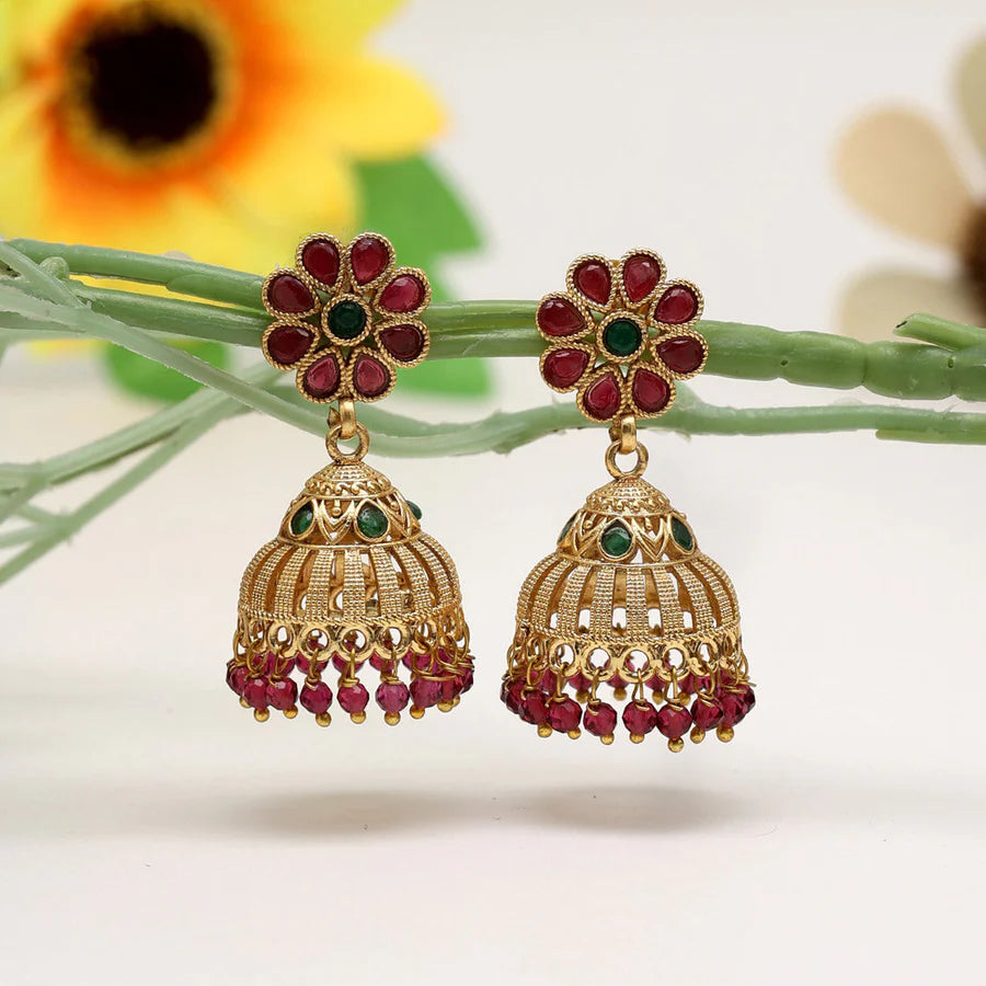 Stone  Jhumkas in copper