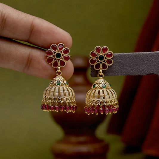 Stone  Jhumkas in copper