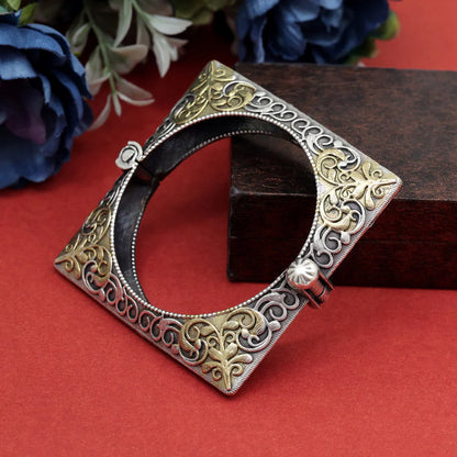 Square oxidized gold-silver tone bracelet