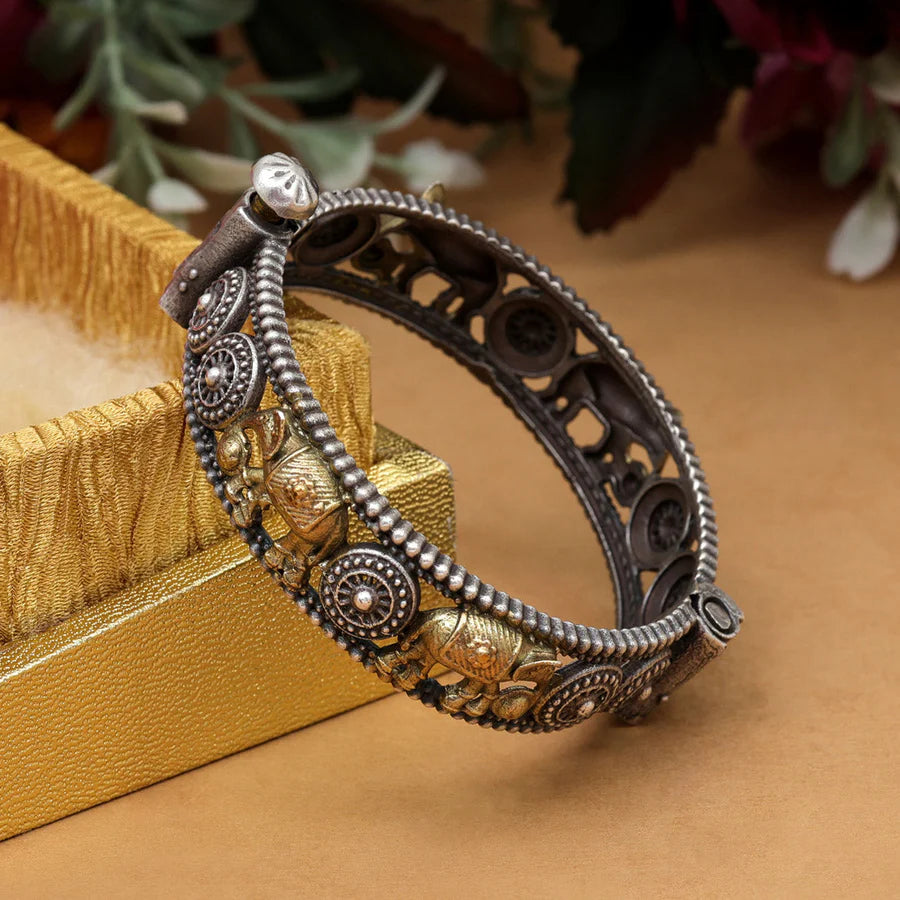 oxidized gold-silver tone bracelet with elephant accent