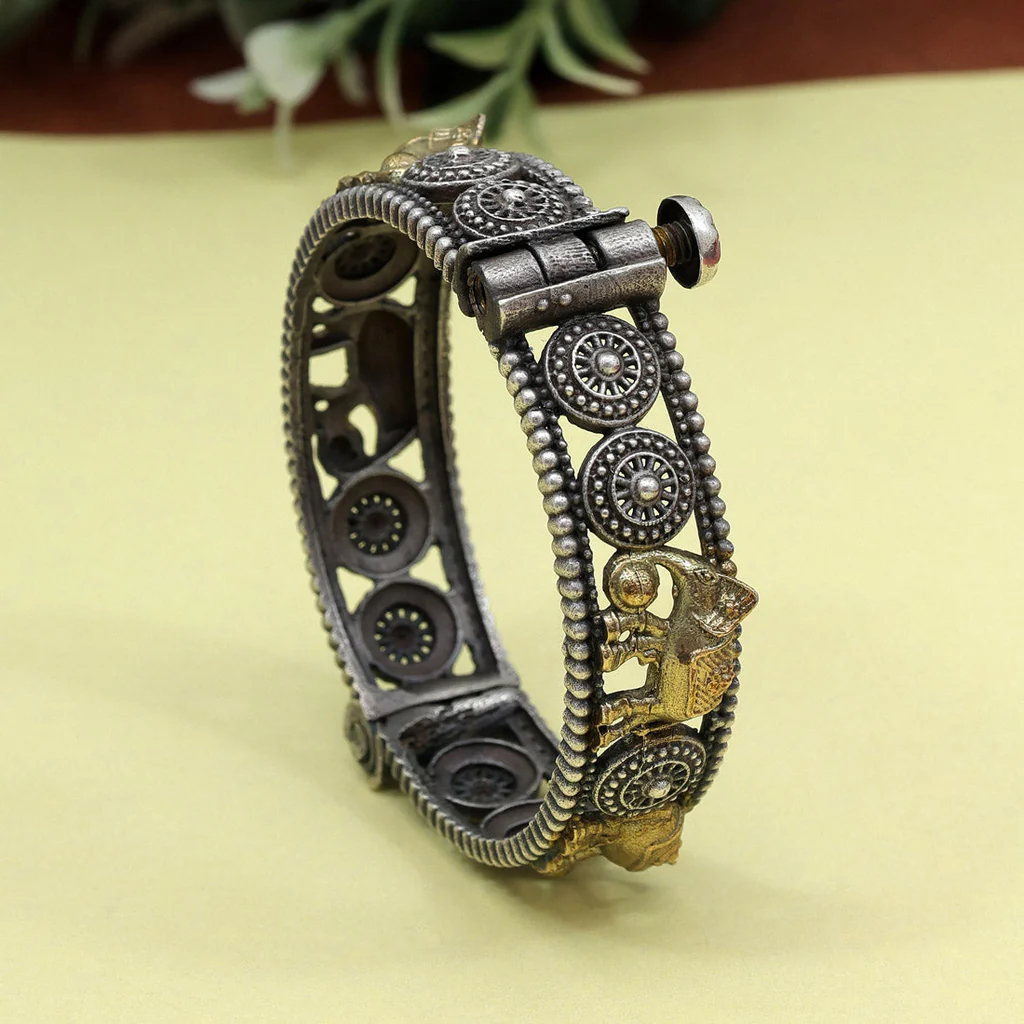 oxidized gold-silver tone bracelet with elephant accent