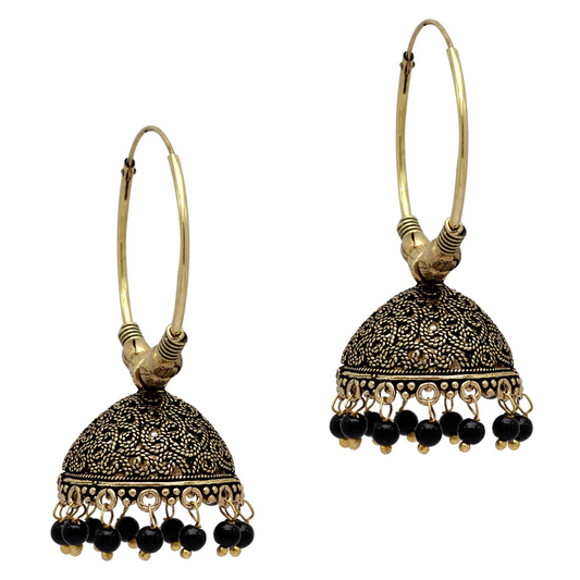 Black Beads Traditional Jhumka Earrings