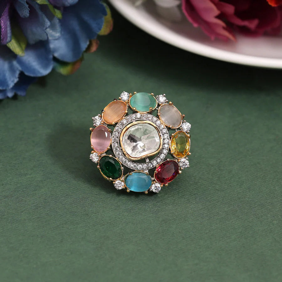 Multi color Monalisa stone and American Diamond ring