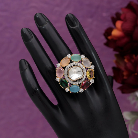 Multi color Monalisa stone and American Diamond ring