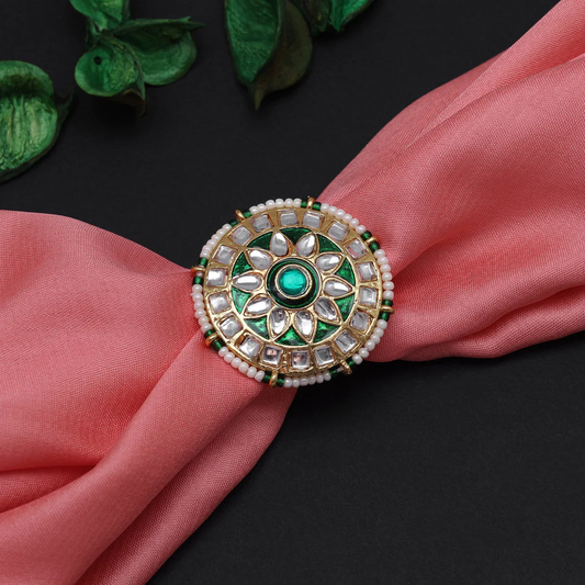 Green Kundan Meenakari Ring