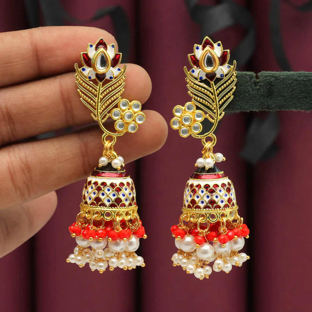 Meenakari long Jhumkas