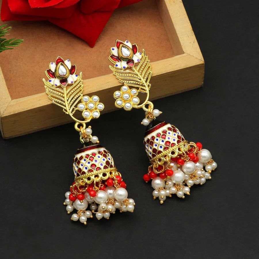 Meenakari long Jhumkas