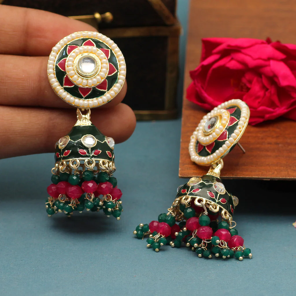 Meenakari  and beads Jhumkas