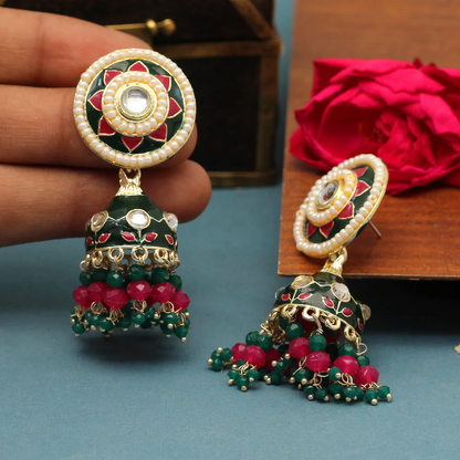 Meenakari  and beads Jhumkas