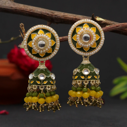 Meenakari  and beads Jhumkas