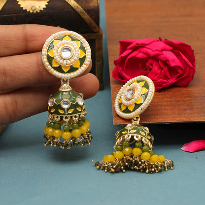 Meenakari  and beads Jhumkas