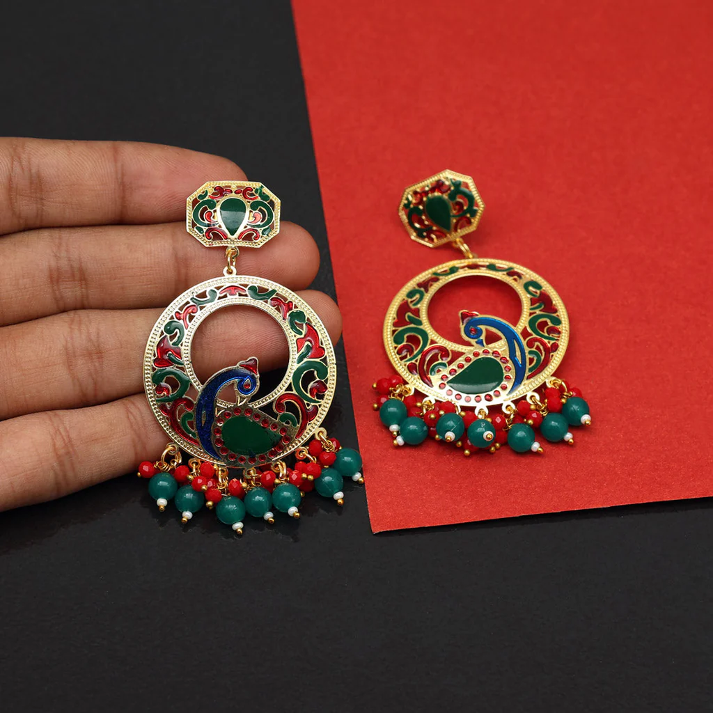 Maroon & Green Meenakari Earrings