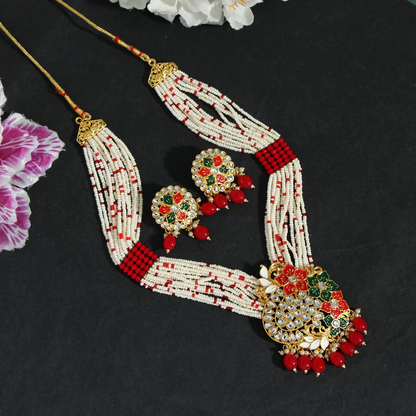 Red Meenakari Long Necklace Set