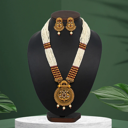 Rani and Matte Gold Vilandi Kundan Temple Necklace Set