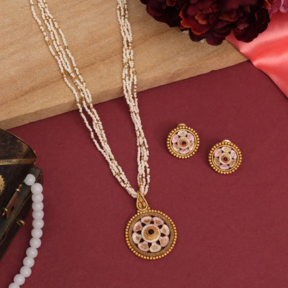 Rani Meena Work Temple Necklace Set