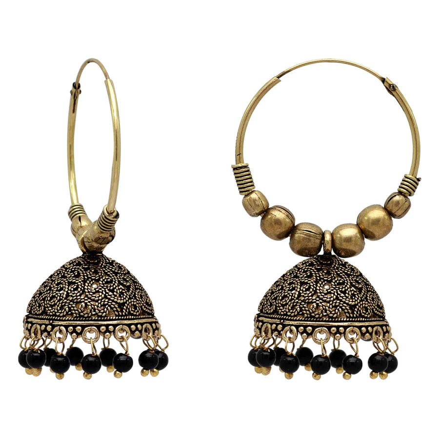 Black Beads Traditional Jhumka Earrings