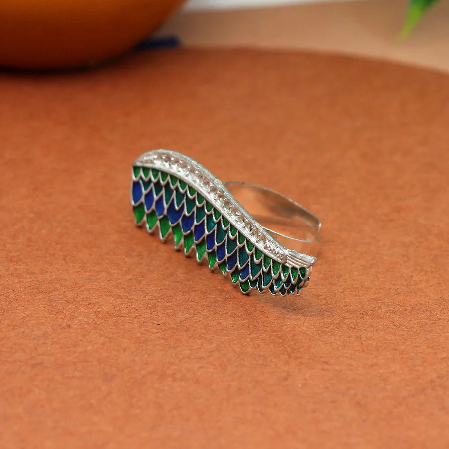 Green Meenakari Work Oxidized Ring