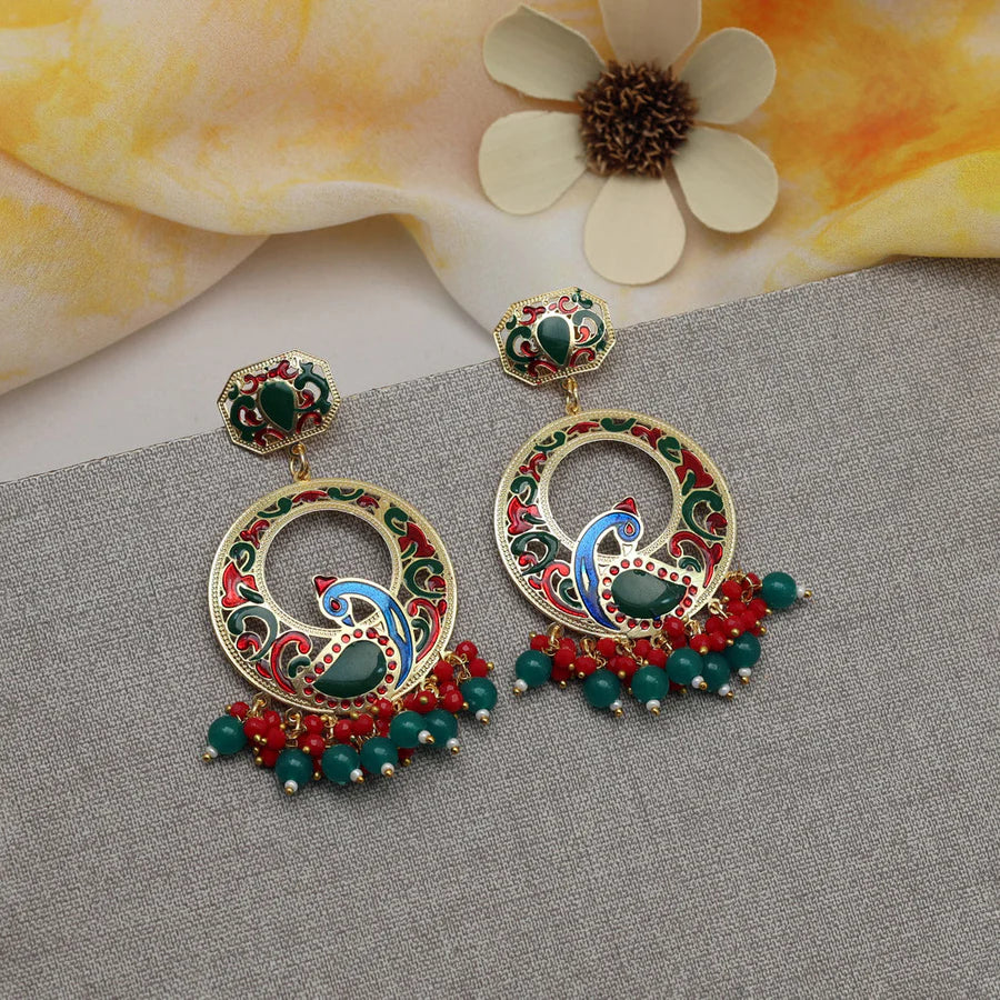 Maroon & Green Meenakari Earrings