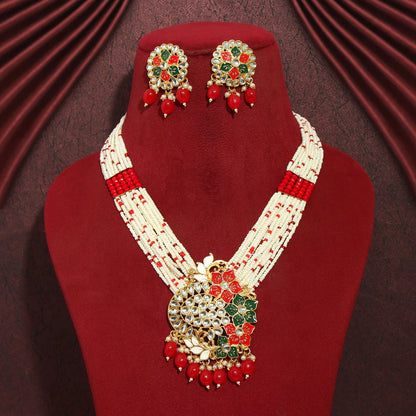 Red Meenakari Long Necklace Set