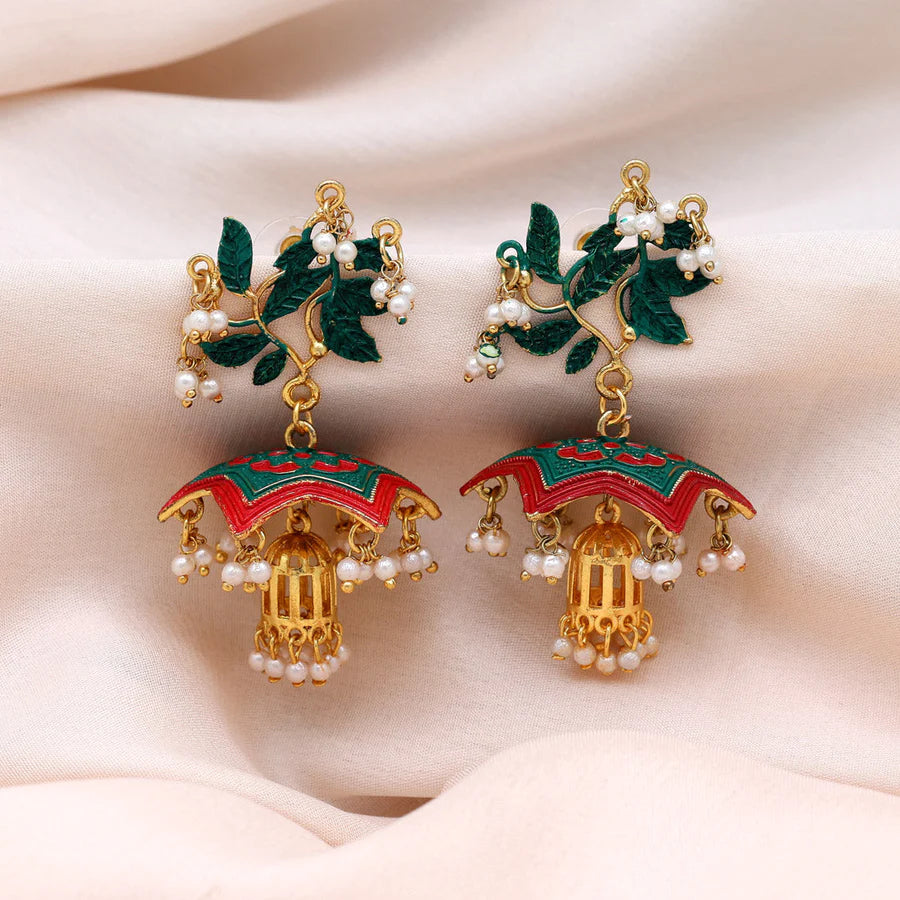 Green Mint Meenakari Earrings